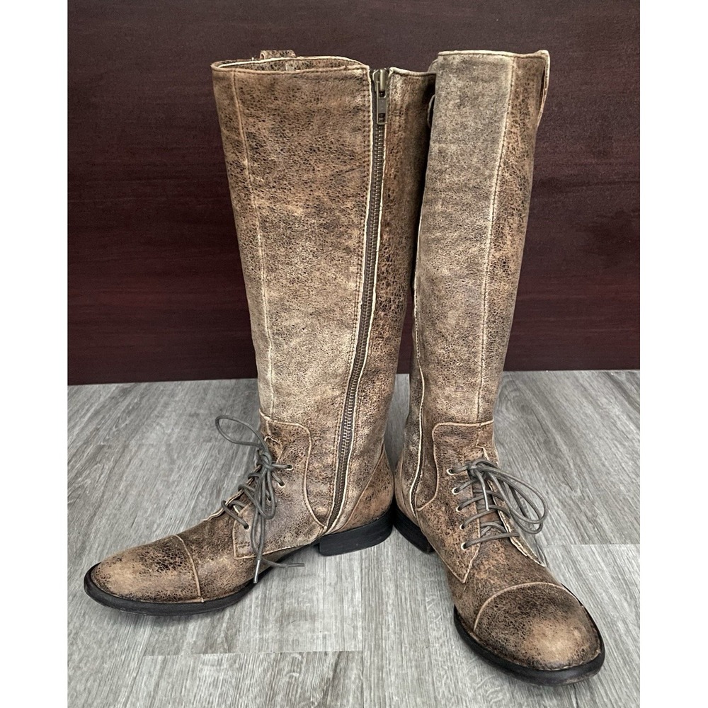 Born Crown Gilmore Distressed Leather Tall Riding Boots Women's Size 6 /EU36.5 - Picture 2 of 10